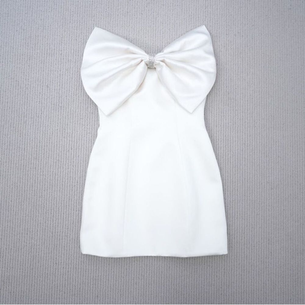 NWOT Bronx and Banco Evie Bow Satin Minidress Elegant white Mini Dress - Picture 10 of 15
